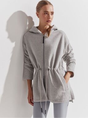 Varley Victoria Light Gray Zip-Up Hoodie with Drawstring Waist. Size Small